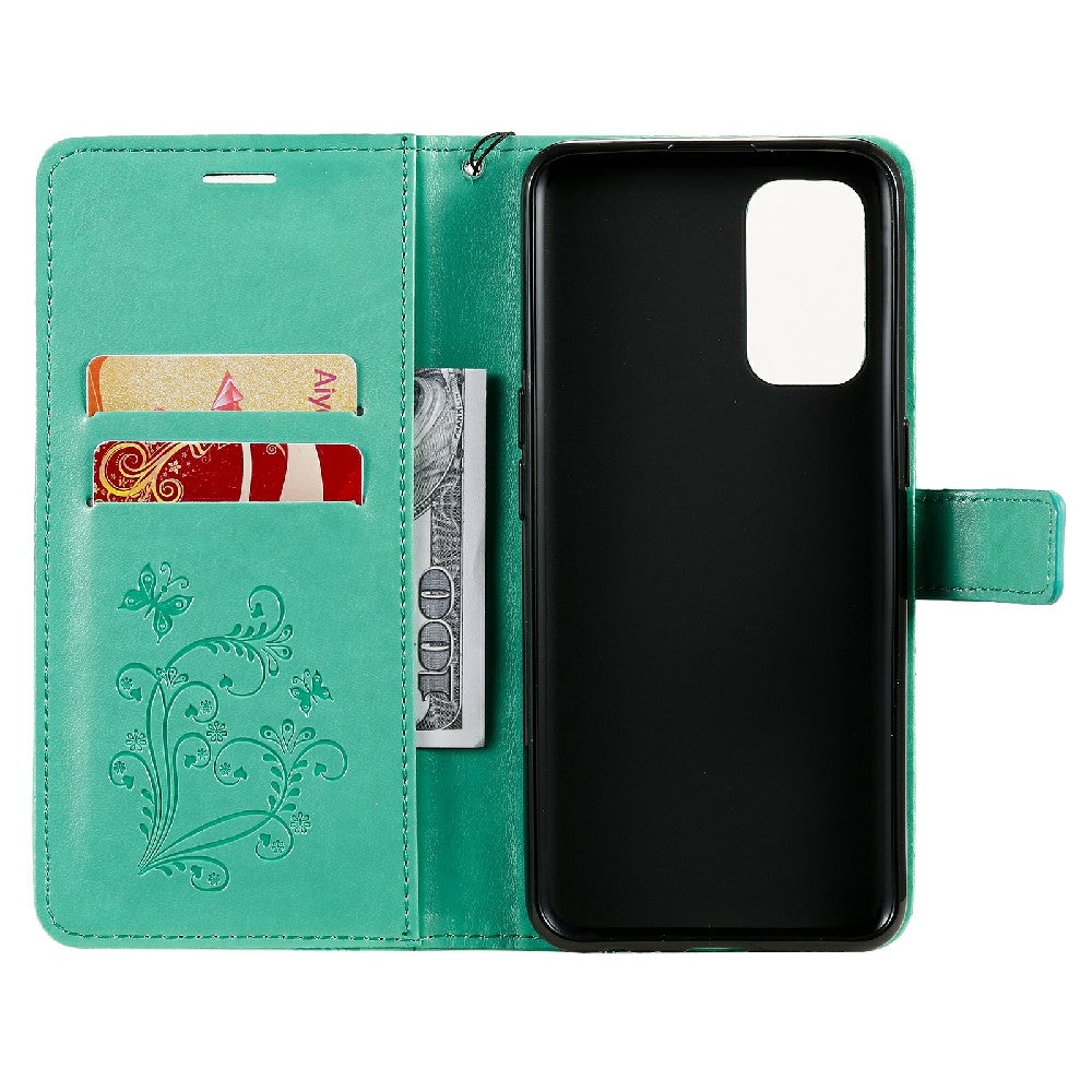 KT Imprinting Flower Series-2 Butterfly Pattern Imprinting Protective Shockproof Magnetic Clasp Wallet Leather Phone Cover Case with Stand for Oppo Reno5 4G/5G/Reno5 K/Find X3 Lite