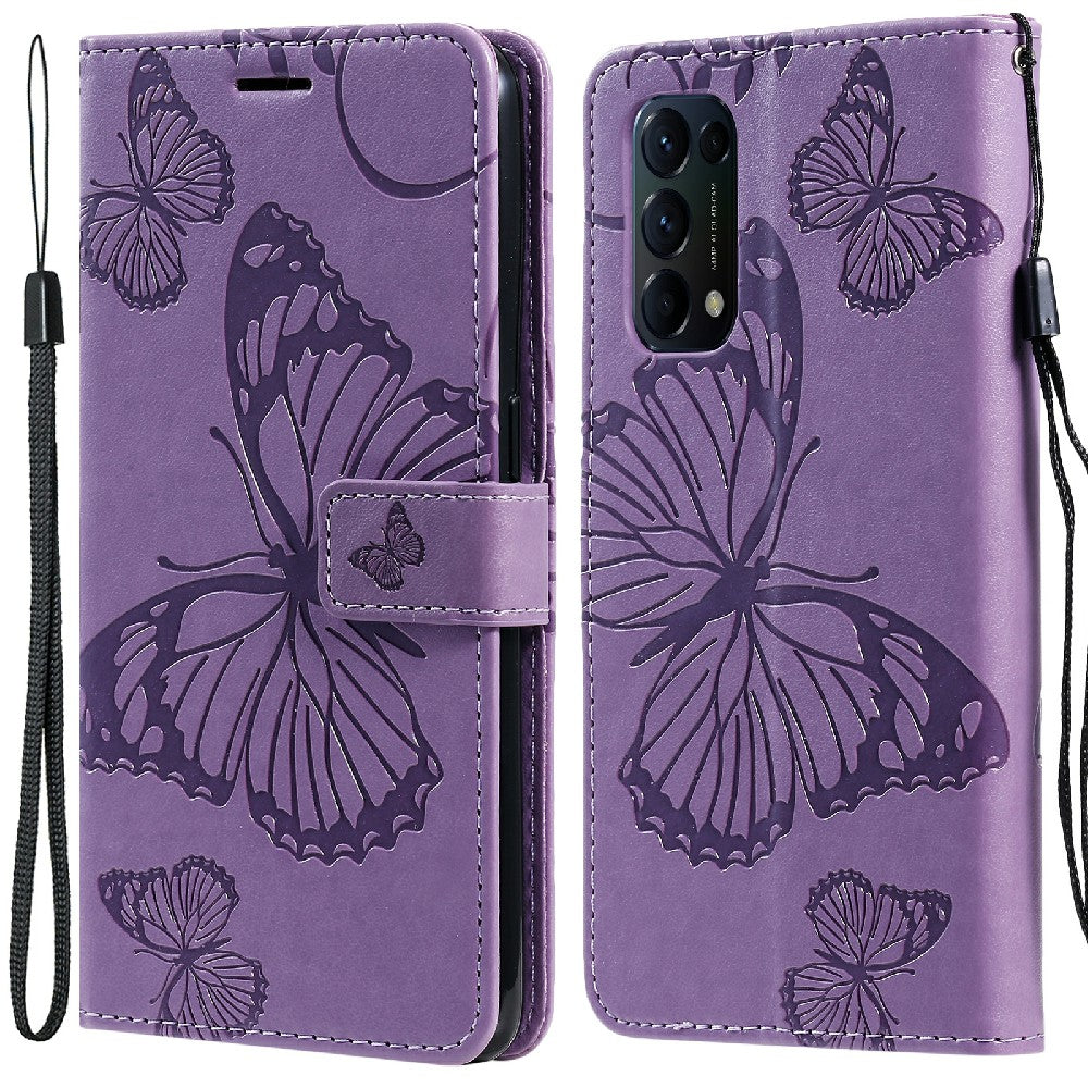 KT Imprinting Flower Series-2 Butterfly Pattern Imprinting Protective Shockproof Magnetic Clasp Wallet Leather Phone Cover Case with Stand for Oppo Reno5 4G/5G/Reno5 K/Find X3 Lite