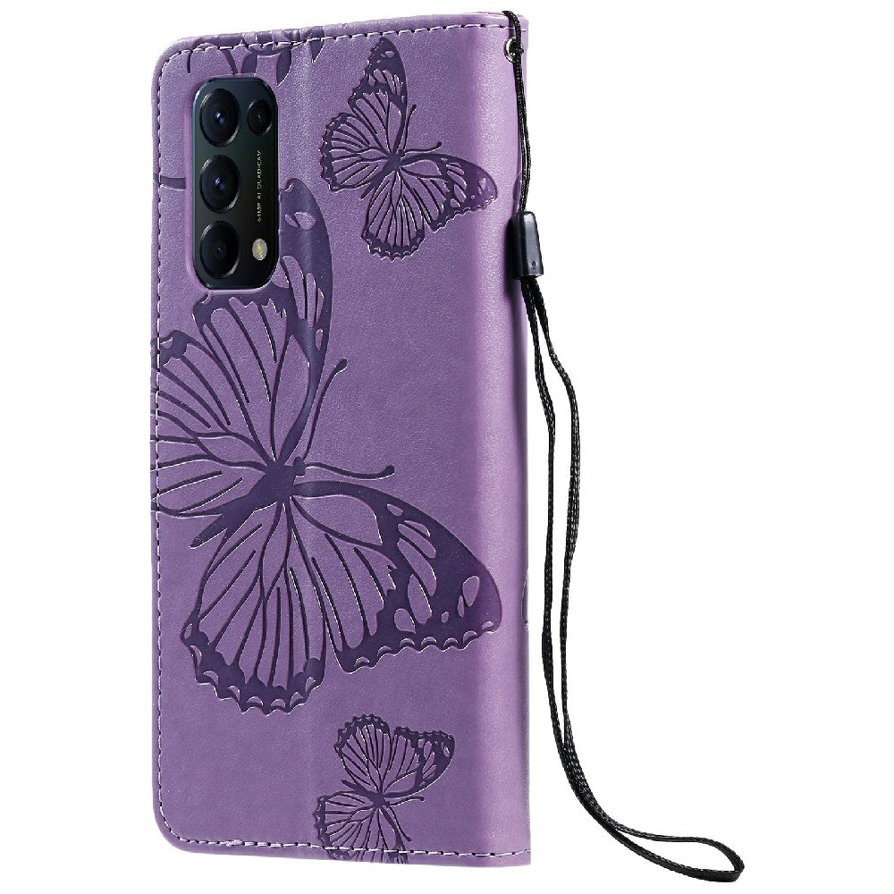 KT Imprinting Flower Series-2 Butterfly Pattern Imprinting Protective Shockproof Magnetic Clasp Wallet Leather Phone Cover Case with Stand for Oppo Reno5 4G/5G/Reno5 K/Find X3 Lite