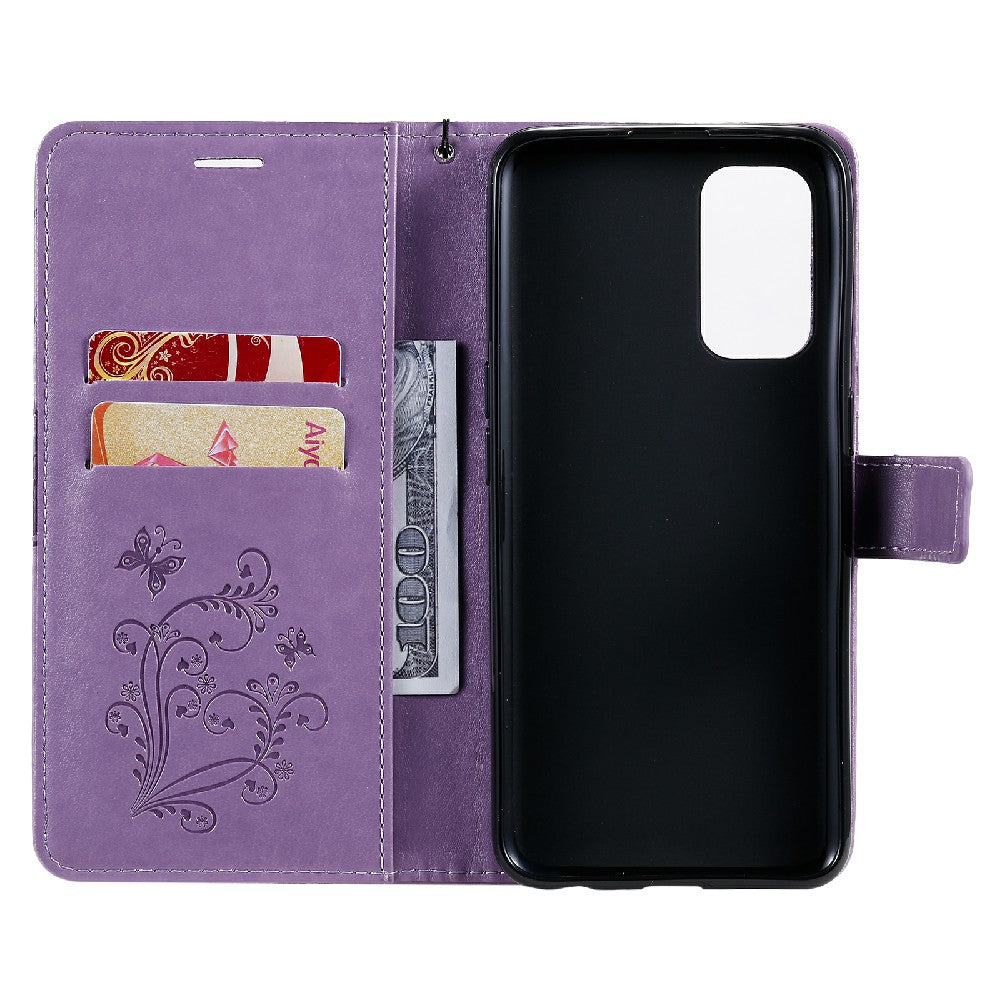 KT Imprinting Flower Series-2 Butterfly Pattern Imprinting Protective Shockproof Magnetic Clasp Wallet Leather Phone Cover Case with Stand for Oppo Reno5 4G/5G/Reno5 K/Find X3 Lite