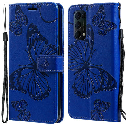 KT Imprinting Flower Series-2 Butterfly Pattern Imprinting Protective Shockproof Magnetic Clasp Wallet Leather Phone Cover Case with Stand for Oppo Reno5 4G/5G/Reno5 K/Find X3 Lite