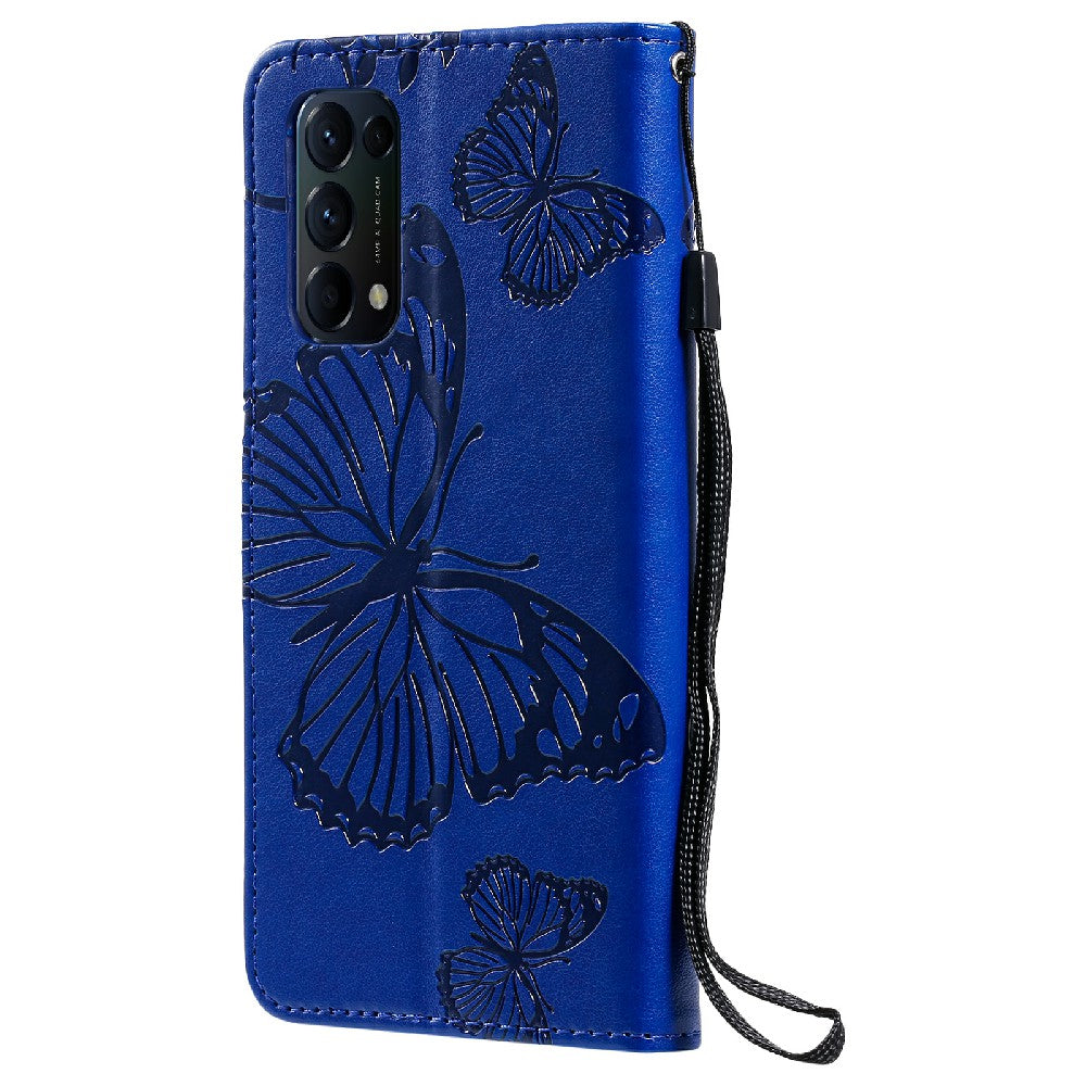 KT Imprinting Flower Series-2 Butterfly Pattern Imprinting Protective Shockproof Magnetic Clasp Wallet Leather Phone Cover Case with Stand for Oppo Reno5 4G/5G/Reno5 K/Find X3 Lite