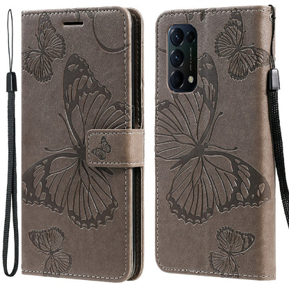 KT Imprinting Flower Series-2 Butterfly Pattern Imprinting Protective Shockproof Magnetic Clasp Wallet Leather Phone Cover Case with Stand for Oppo Reno5 4G/5G/Reno5 K/Find X3 Lite