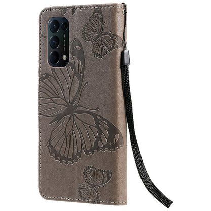 KT Imprinting Flower Series-2 Butterfly Pattern Imprinting Protective Shockproof Magnetic Clasp Wallet Leather Phone Cover Case with Stand for Oppo Reno5 4G/5G/Reno5 K/Find X3 Lite