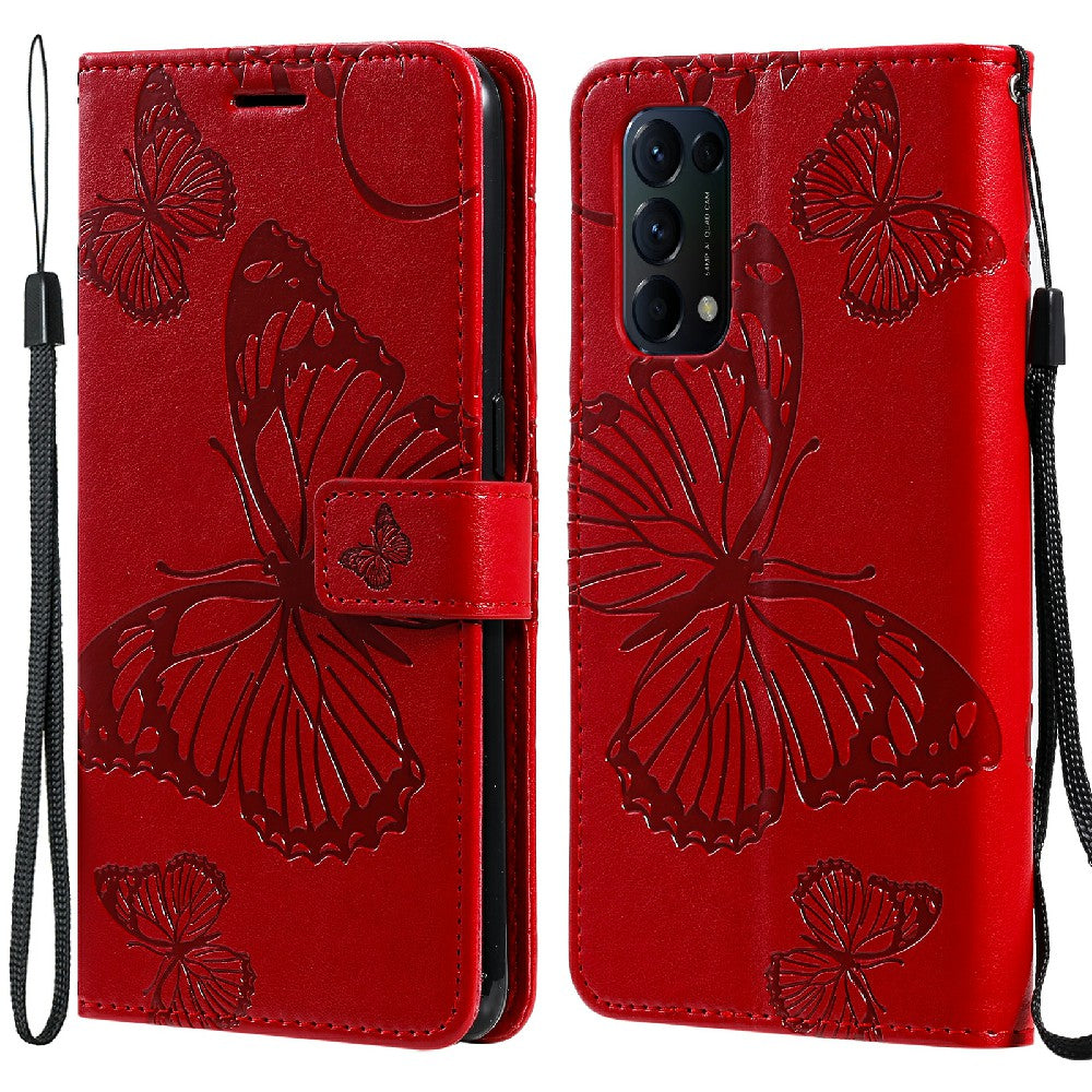 KT Imprinting Flower Series-2 Butterfly Pattern Imprinting Protective Shockproof Magnetic Clasp Wallet Leather Phone Cover Case with Stand for Oppo Reno5 4G/5G/Reno5 K/Find X3 Lite