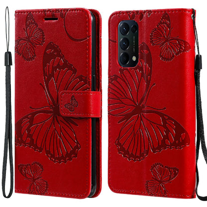 KT Imprinting Flower Series-2 Butterfly Pattern Imprinting Protective Shockproof Magnetic Clasp Wallet Leather Phone Cover Case with Stand for Oppo Reno5 4G/5G/Reno5 K/Find X3 Lite