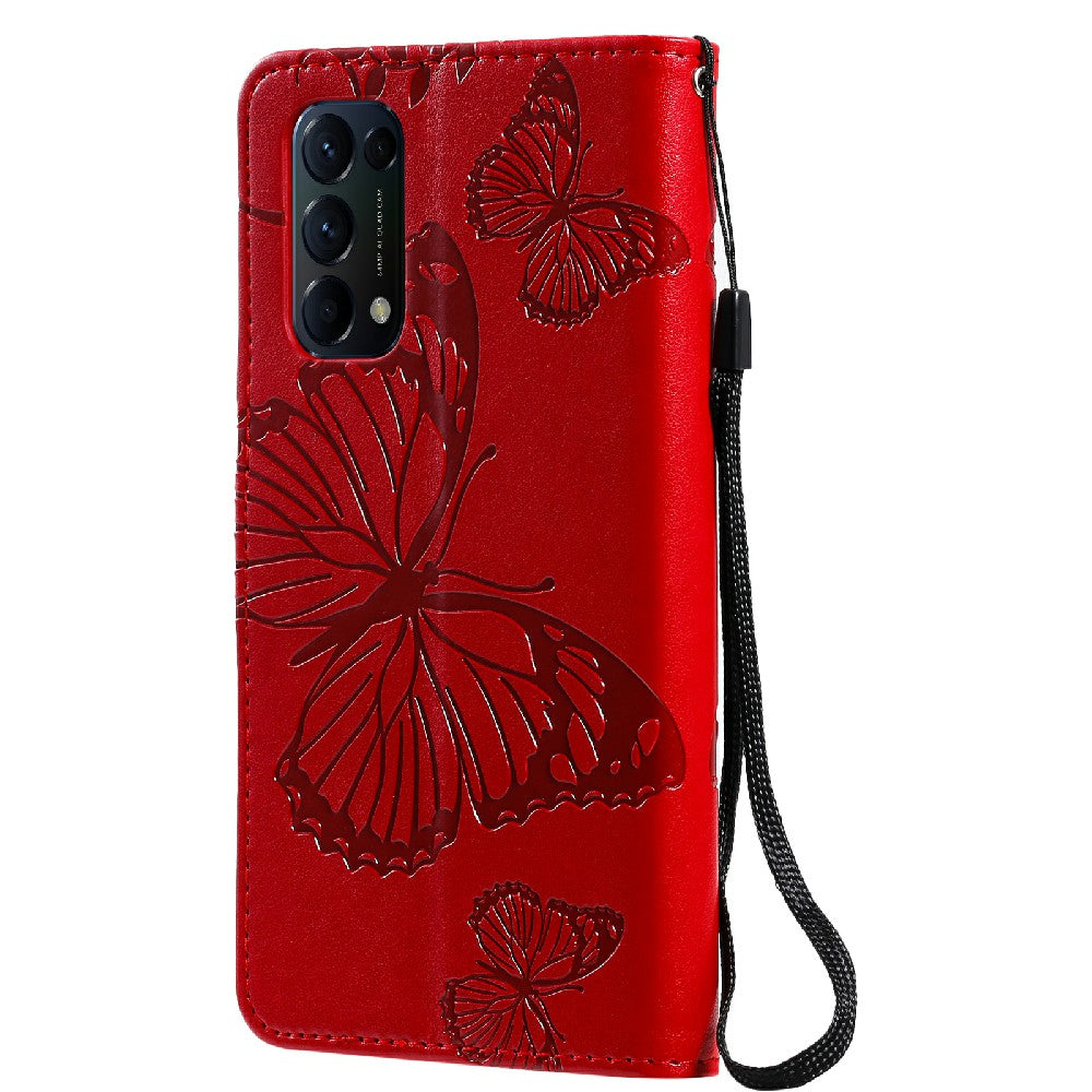 KT Imprinting Flower Series-2 Butterfly Pattern Imprinting Protective Shockproof Magnetic Clasp Wallet Leather Phone Cover Case with Stand for Oppo Reno5 4G/5G/Reno5 K/Find X3 Lite