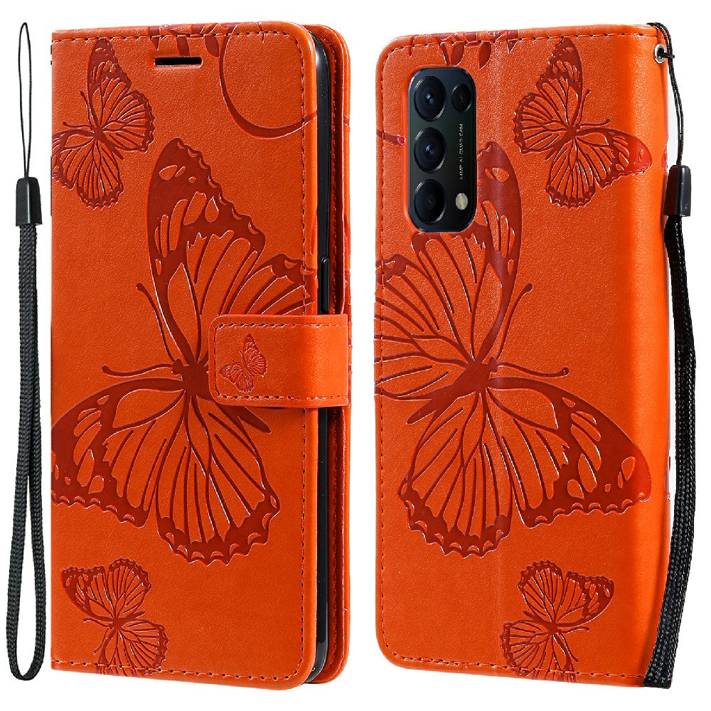 KT Imprinting Flower Series-2 Butterfly Pattern Imprinting Protective Shockproof Magnetic Clasp Wallet Leather Phone Cover Case with Stand for Oppo Reno5 4G/5G/Reno5 K/Find X3 Lite