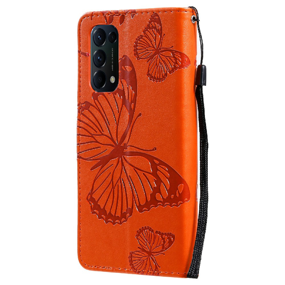 KT Imprinting Flower Series-2 Butterfly Pattern Imprinting Protective Shockproof Magnetic Clasp Wallet Leather Phone Cover Case with Stand for Oppo Reno5 4G/5G/Reno5 K/Find X3 Lite