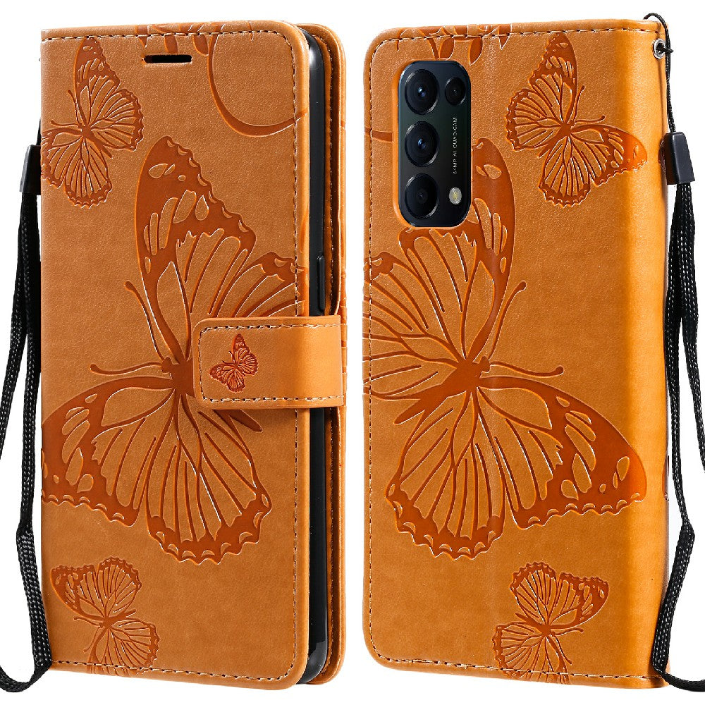 KT Imprinting Flower Series-2 Butterfly Pattern Imprinting Protective Shockproof Magnetic Clasp Wallet Leather Phone Cover Case with Stand for Oppo Reno5 4G/5G/Reno5 K/Find X3 Lite