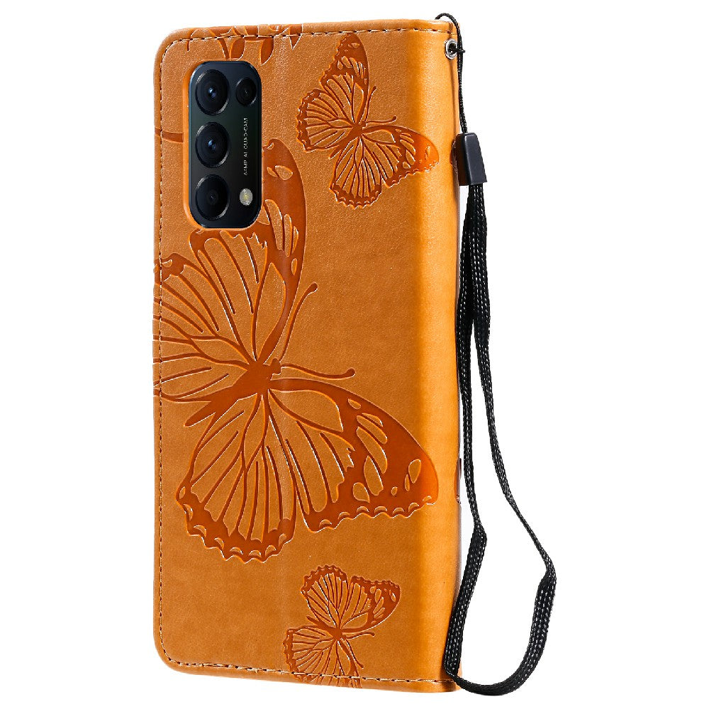 KT Imprinting Flower Series-2 Butterfly Pattern Imprinting Protective Shockproof Magnetic Clasp Wallet Leather Phone Cover Case with Stand for Oppo Reno5 4G/5G/Reno5 K/Find X3 Lite