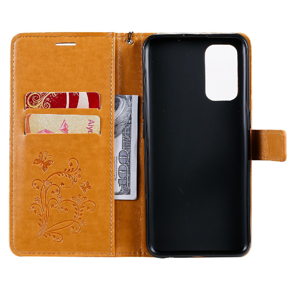 KT Imprinting Flower Series-2 Butterfly Pattern Imprinting Protective Shockproof Magnetic Clasp Wallet Leather Phone Cover Case with Stand for Oppo Reno5 4G/5G/Reno5 K/Find X3 Lite