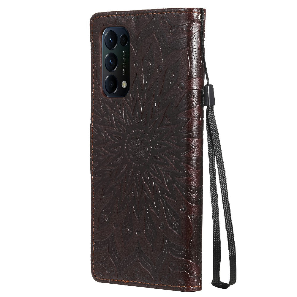 KT Imprinting Flower Series-1 Sunflower Imprint Stylish Pattern Magnetic Clasp Wallet Stand PU Leather Phone Cover Shell for Oppo Reno5 4G/5G/Reno5 K/Find X3 Lite