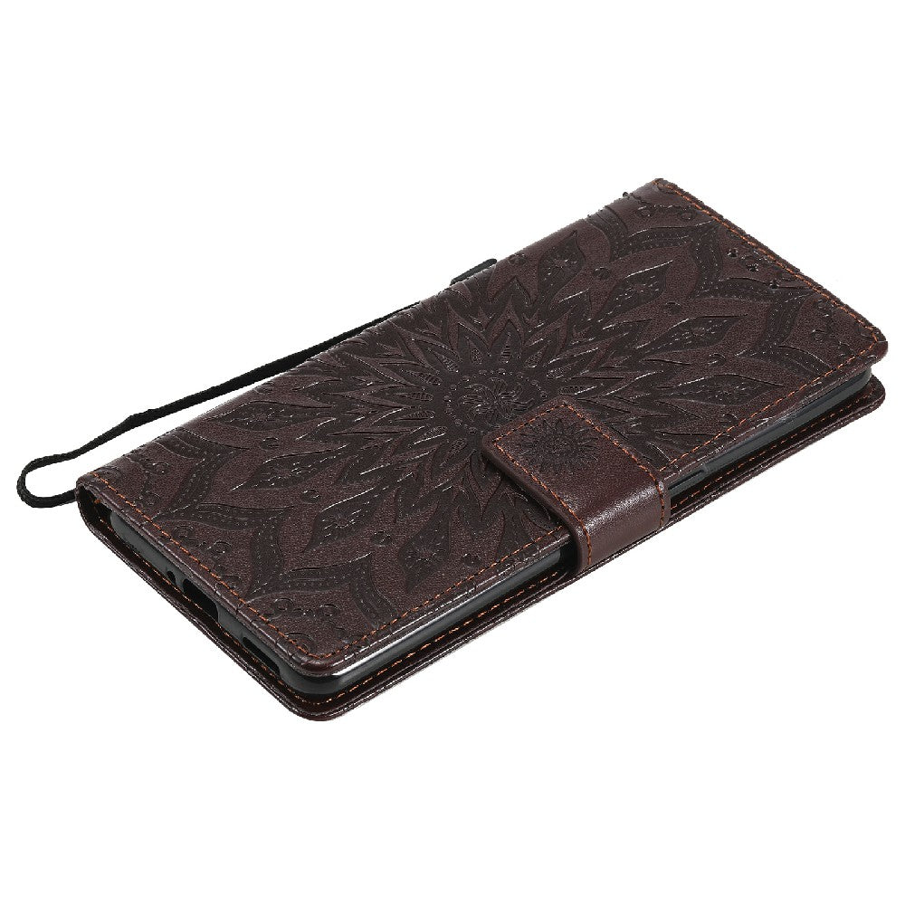 KT Imprinting Flower Series-1 Sunflower Imprint Stylish Pattern Magnetic Clasp Wallet Stand PU Leather Phone Cover Shell for Oppo Reno5 4G/5G/Reno5 K/Find X3 Lite