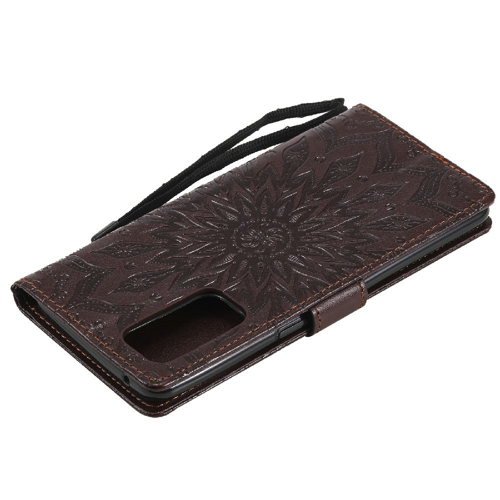 KT Imprinting Flower Series-1 Sunflower Imprint Stylish Pattern Magnetic Clasp Wallet Stand PU Leather Phone Cover Shell for Oppo Reno5 4G/5G/Reno5 K/Find X3 Lite