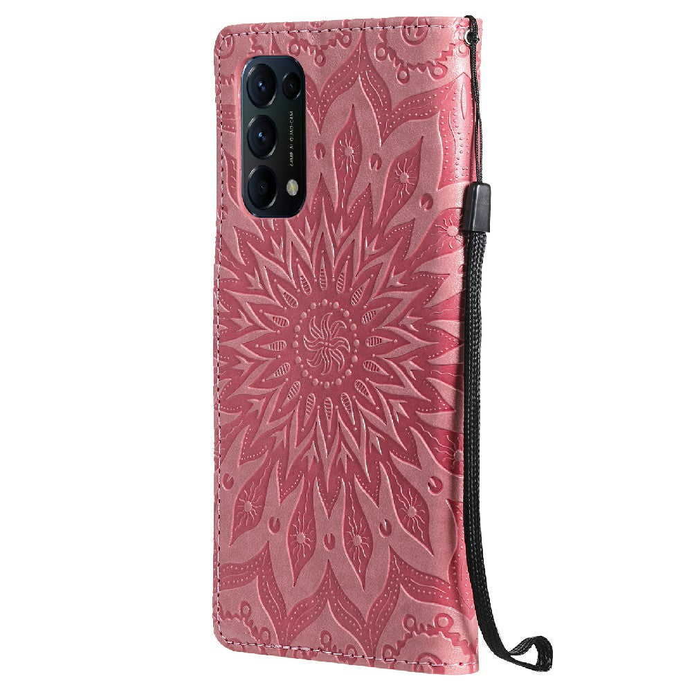 KT Imprinting Flower Series-1 Sunflower Imprint Stylish Pattern Magnetic Clasp Wallet Stand PU Leather Phone Cover Shell for Oppo Reno5 4G/5G/Reno5 K/Find X3 Lite