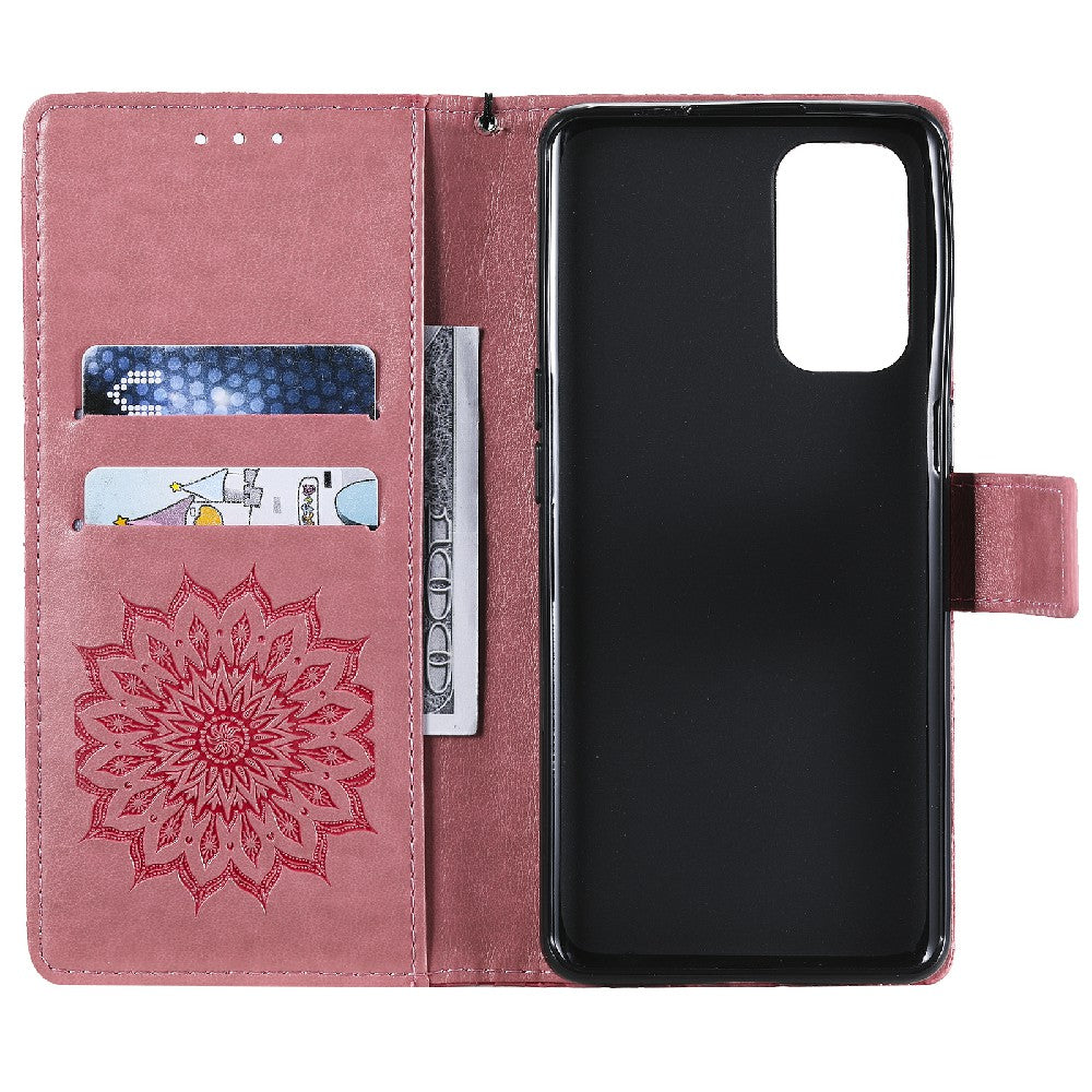 KT Imprinting Flower Series-1 Sunflower Imprint Stylish Pattern Magnetic Clasp Wallet Stand PU Leather Phone Cover Shell for Oppo Reno5 4G/5G/Reno5 K/Find X3 Lite