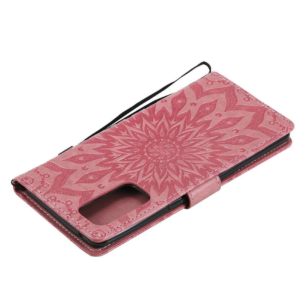 KT Imprinting Flower Series-1 Sunflower Imprint Stylish Pattern Magnetic Clasp Wallet Stand PU Leather Phone Cover Shell for Oppo Reno5 4G/5G/Reno5 K/Find X3 Lite