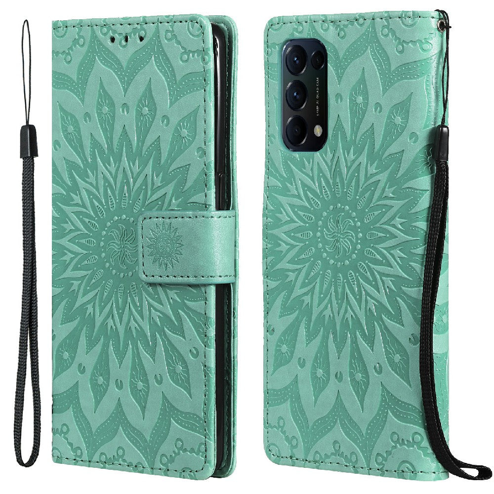 KT Imprinting Flower Series-1 Sunflower Imprint Stylish Pattern Magnetic Clasp Wallet Stand PU Leather Phone Cover Shell for Oppo Reno5 4G/5G/Reno5 K/Find X3 Lite