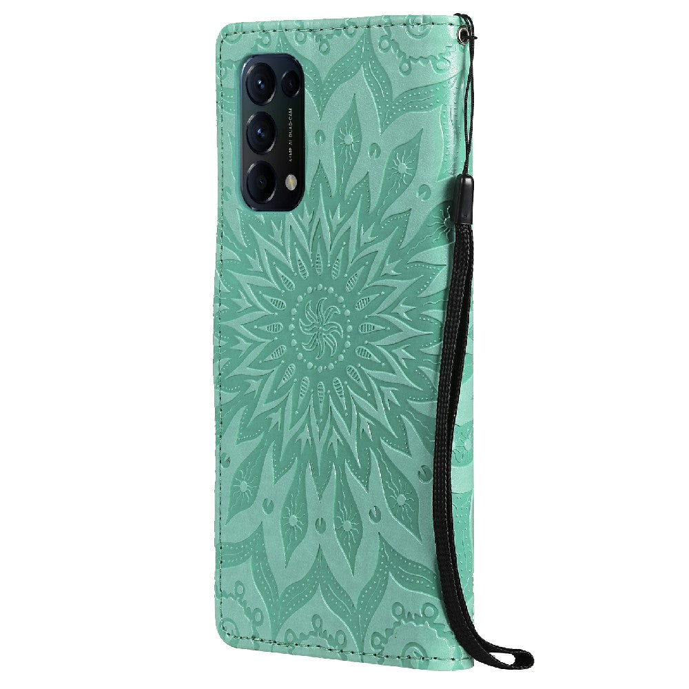 KT Imprinting Flower Series-1 Sunflower Imprint Stylish Pattern Magnetic Clasp Wallet Stand PU Leather Phone Cover Shell for Oppo Reno5 4G/5G/Reno5 K/Find X3 Lite