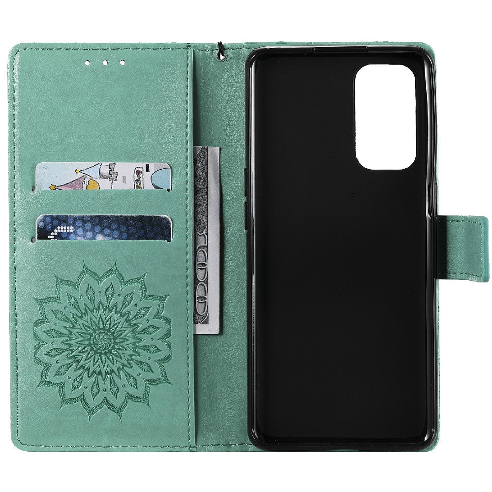 KT Imprinting Flower Series-1 Sunflower Imprint Stylish Pattern Magnetic Clasp Wallet Stand PU Leather Phone Cover Shell for Oppo Reno5 4G/5G/Reno5 K/Find X3 Lite