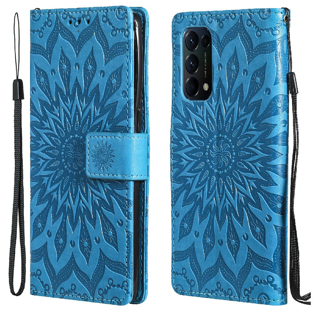 KT Imprinting Flower Series-1 Sunflower Imprint Stylish Pattern Magnetic Clasp Wallet Stand PU Leather Phone Cover Shell for Oppo Reno5 4G/5G/Reno5 K/Find X3 Lite