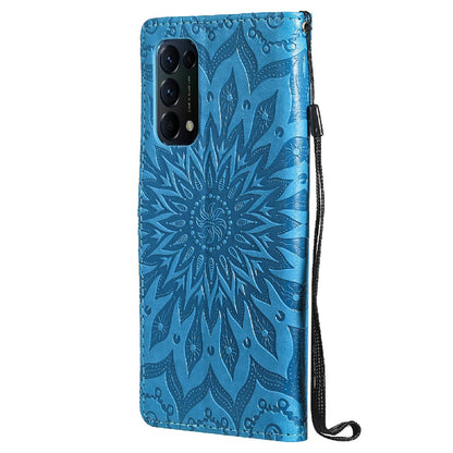 KT Imprinting Flower Series-1 Sunflower Imprint Stylish Pattern Magnetic Clasp Wallet Stand PU Leather Phone Cover Shell for Oppo Reno5 4G/5G/Reno5 K/Find X3 Lite