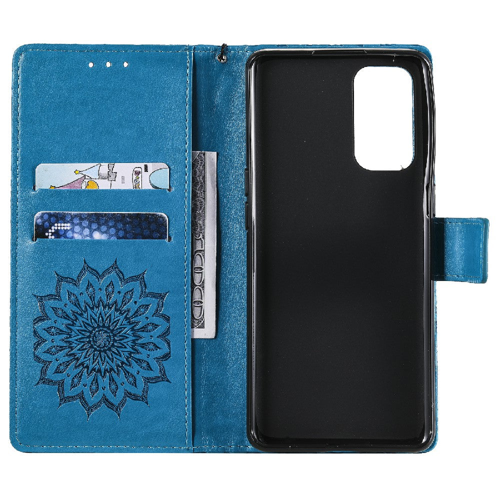 KT Imprinting Flower Series-1 Sunflower Imprint Stylish Pattern Magnetic Clasp Wallet Stand PU Leather Phone Cover Shell for Oppo Reno5 4G/5G/Reno5 K/Find X3 Lite