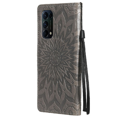 KT Imprinting Flower Series-1 Sunflower Imprint Stylish Pattern Magnetic Clasp Wallet Stand PU Leather Phone Cover Shell for Oppo Reno5 4G/5G/Reno5 K/Find X3 Lite