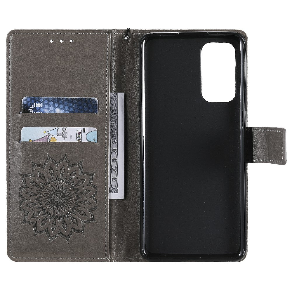 KT Imprinting Flower Series-1 Sunflower Imprint Stylish Pattern Magnetic Clasp Wallet Stand PU Leather Phone Cover Shell for Oppo Reno5 4G/5G/Reno5 K/Find X3 Lite