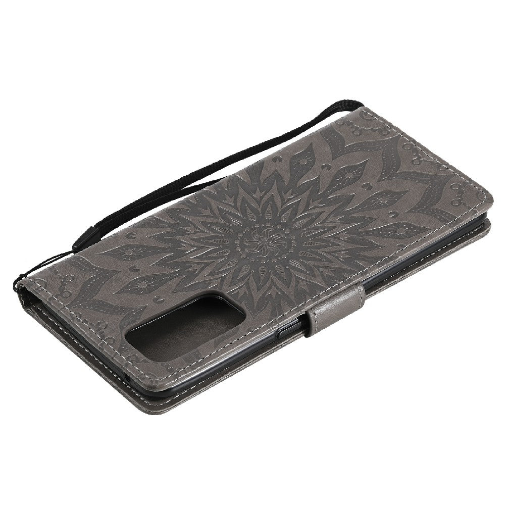 KT Imprinting Flower Series-1 Sunflower Imprint Stylish Pattern Magnetic Clasp Wallet Stand PU Leather Phone Cover Shell for Oppo Reno5 4G/5G/Reno5 K/Find X3 Lite