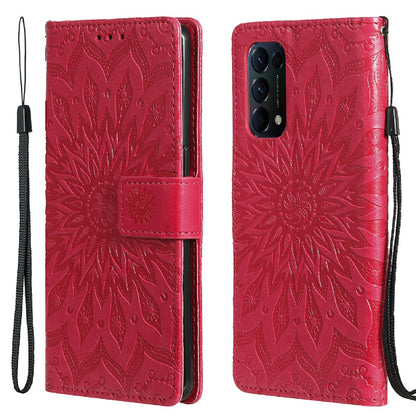 KT Imprinting Flower Series-1 Sunflower Imprint Stylish Pattern Magnetic Clasp Wallet Stand PU Leather Phone Cover Shell for Oppo Reno5 4G/5G/Reno5 K/Find X3 Lite