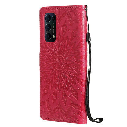 KT Imprinting Flower Series-1 Sunflower Imprint Stylish Pattern Magnetic Clasp Wallet Stand PU Leather Phone Cover Shell for Oppo Reno5 4G/5G/Reno5 K/Find X3 Lite