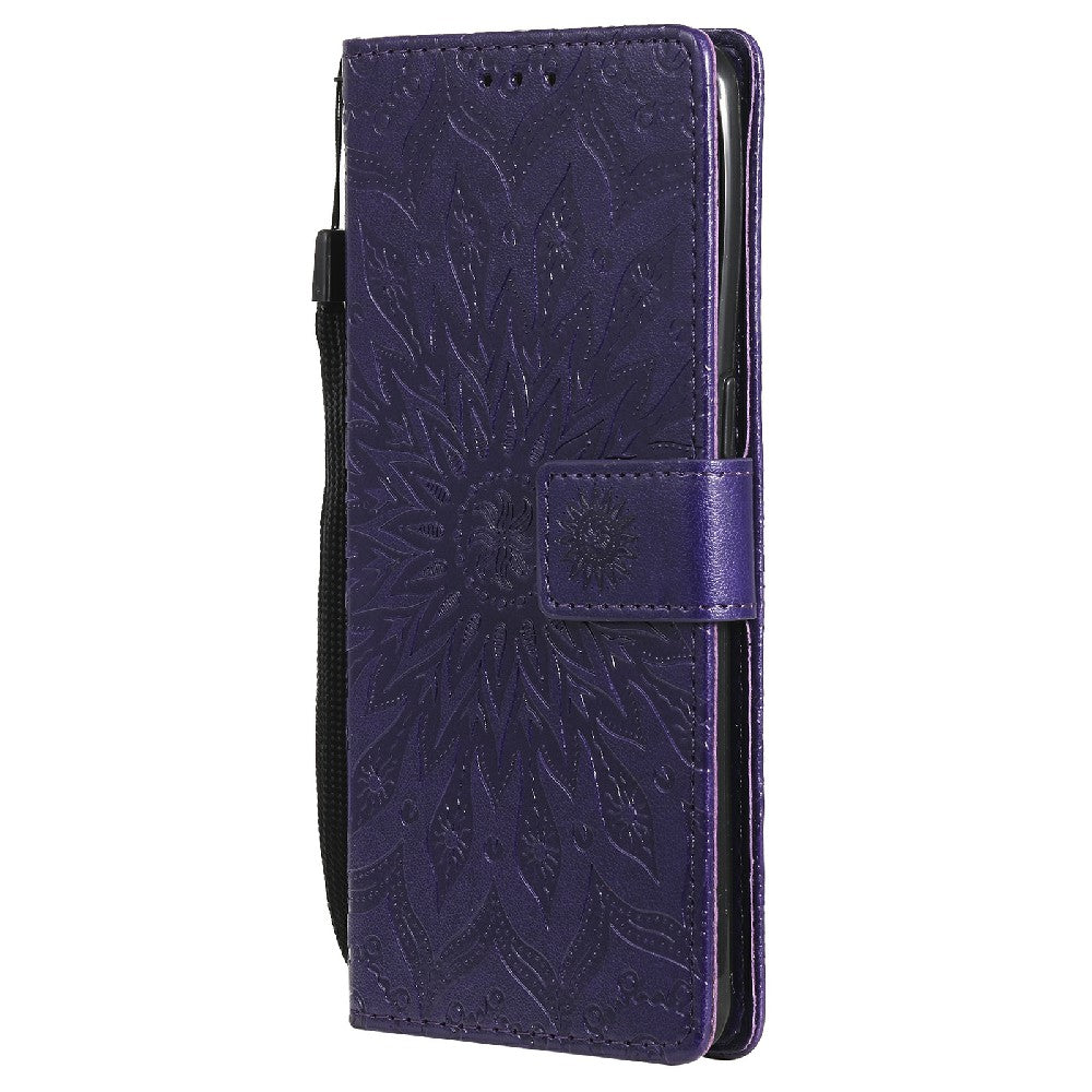 KT Imprinting Flower Series-1 Sunflower Imprint Stylish Pattern Magnetic Clasp Wallet Stand PU Leather Phone Cover Shell for Oppo Reno5 4G/5G/Reno5 K/Find X3 Lite