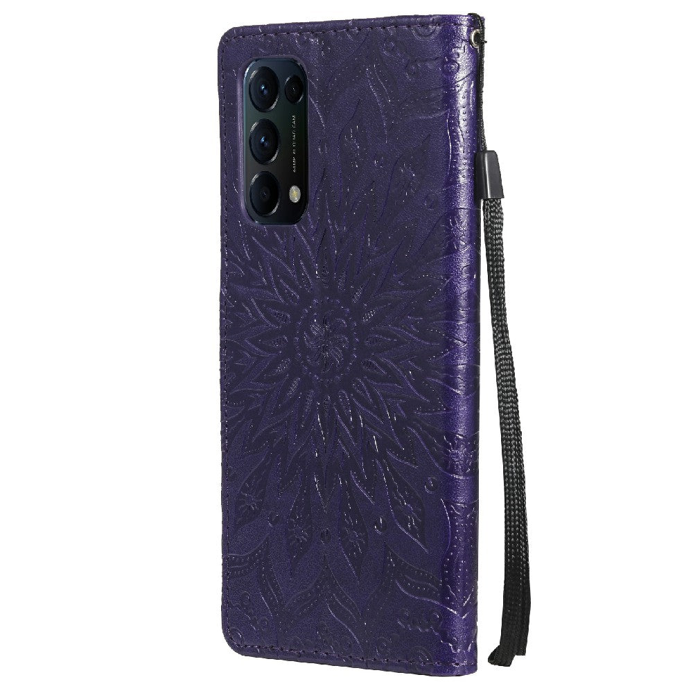 KT Imprinting Flower Series-1 Sunflower Imprint Stylish Pattern Magnetic Clasp Wallet Stand PU Leather Phone Cover Shell for Oppo Reno5 4G/5G/Reno5 K/Find X3 Lite