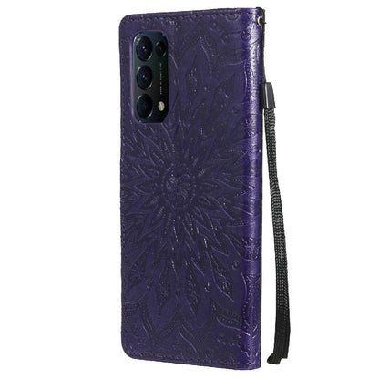 KT Imprinting Flower Series-1 Sunflower Imprint Stylish Pattern Magnetic Clasp Wallet Stand PU Leather Phone Cover Shell for Oppo Reno5 4G/5G/Reno5 K/Find X3 Lite