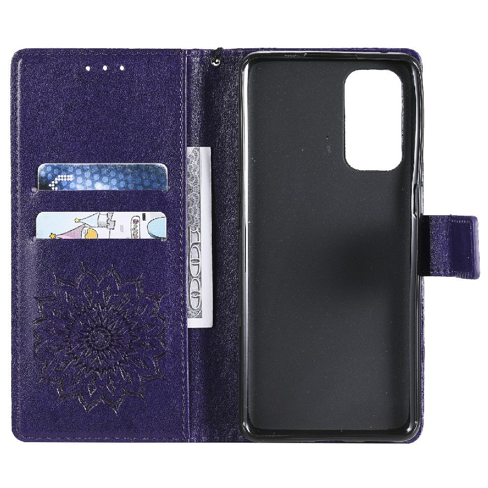 KT Imprinting Flower Series-1 Sunflower Imprint Stylish Pattern Magnetic Clasp Wallet Stand PU Leather Phone Cover Shell for Oppo Reno5 4G/5G/Reno5 K/Find X3 Lite