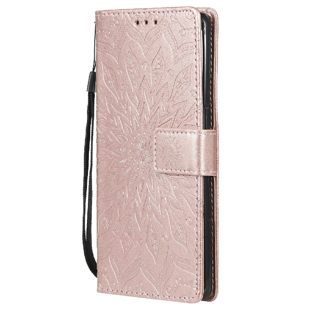 KT Imprinting Flower Series-1 Sunflower Imprint Stylish Pattern Magnetic Clasp Wallet Stand PU Leather Phone Cover Shell for Oppo Reno5 4G/5G/Reno5 K/Find X3 Lite