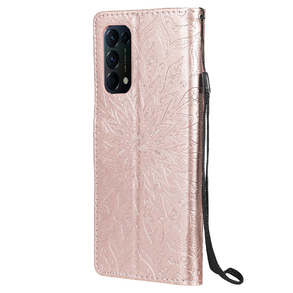 KT Imprinting Flower Series-1 Sunflower Imprint Stylish Pattern Magnetic Clasp Wallet Stand PU Leather Phone Cover Shell for Oppo Reno5 4G/5G/Reno5 K/Find X3 Lite