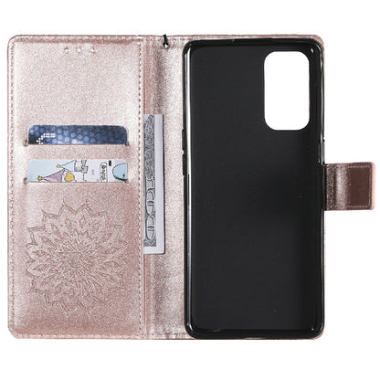 KT Imprinting Flower Series-1 Sunflower Imprint Stylish Pattern Magnetic Clasp Wallet Stand PU Leather Phone Cover Shell for Oppo Reno5 4G/5G/Reno5 K/Find X3 Lite