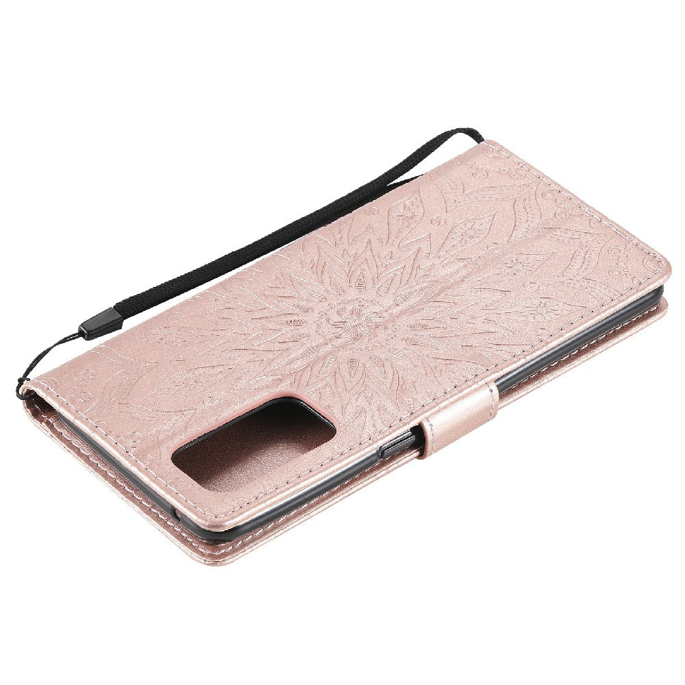 KT Imprinting Flower Series-1 Sunflower Imprint Stylish Pattern Magnetic Clasp Wallet Stand PU Leather Phone Cover Shell for Oppo Reno5 4G/5G/Reno5 K/Find X3 Lite