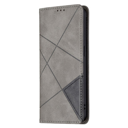 For Oppo Reno6 5G Rhombus-Like Imprinting Folio Flip Magnetic Leather Case Shell with Stand and Card Holder