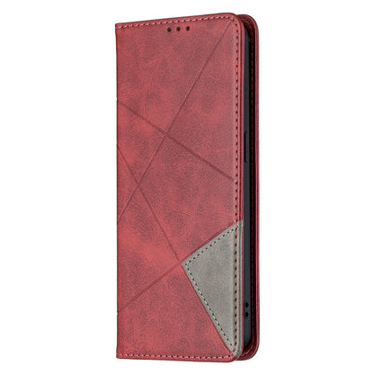 For Oppo Reno6 5G Rhombus-Like Imprinting Folio Flip Magnetic Leather Case Shell with Stand and Card Holder