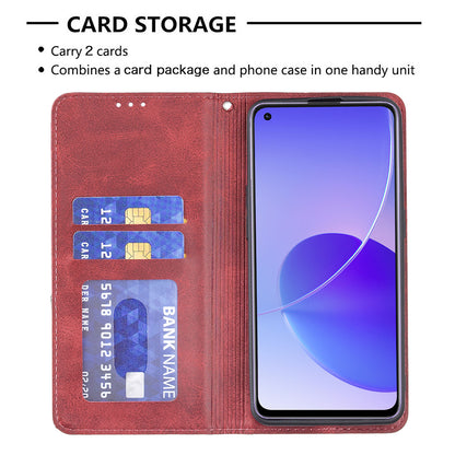 For Oppo Reno6 5G Rhombus-Like Imprinting Folio Flip Magnetic Leather Case Shell with Stand and Card Holder