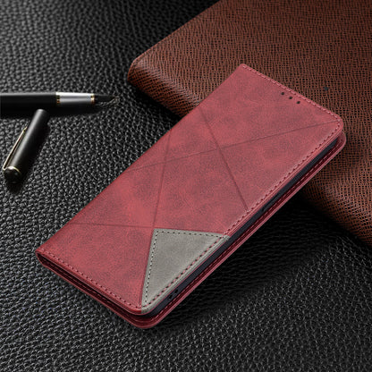 For Oppo Reno6 5G Rhombus-Like Imprinting Folio Flip Magnetic Leather Case Shell with Stand and Card Holder