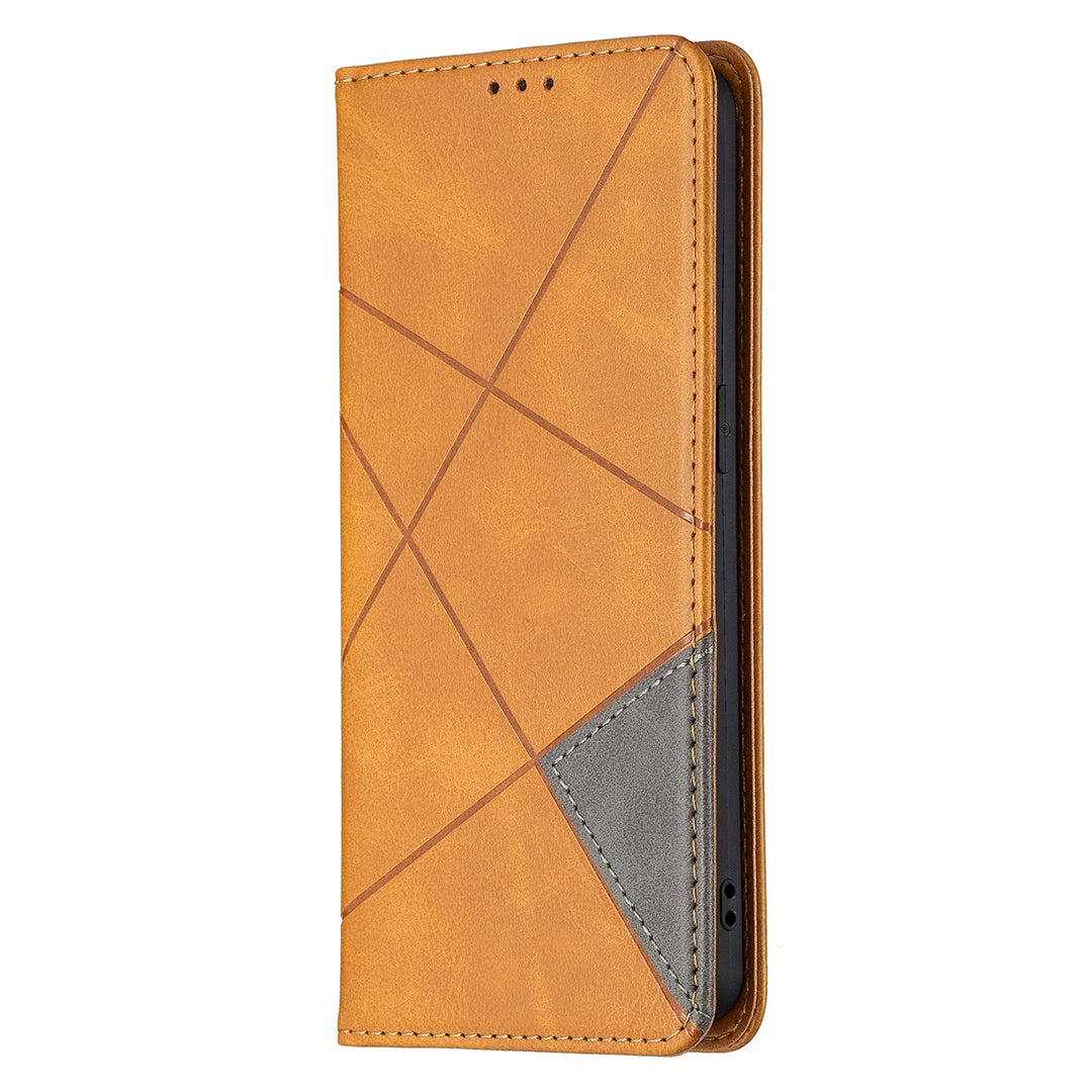 For Oppo Reno6 5G Rhombus-Like Imprinting Folio Flip Magnetic Leather Case Shell with Stand and Card Holder