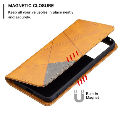 For Oppo Reno6 5G Rhombus-Like Imprinting Folio Flip Magnetic Leather Case Shell with Stand and Card Holder