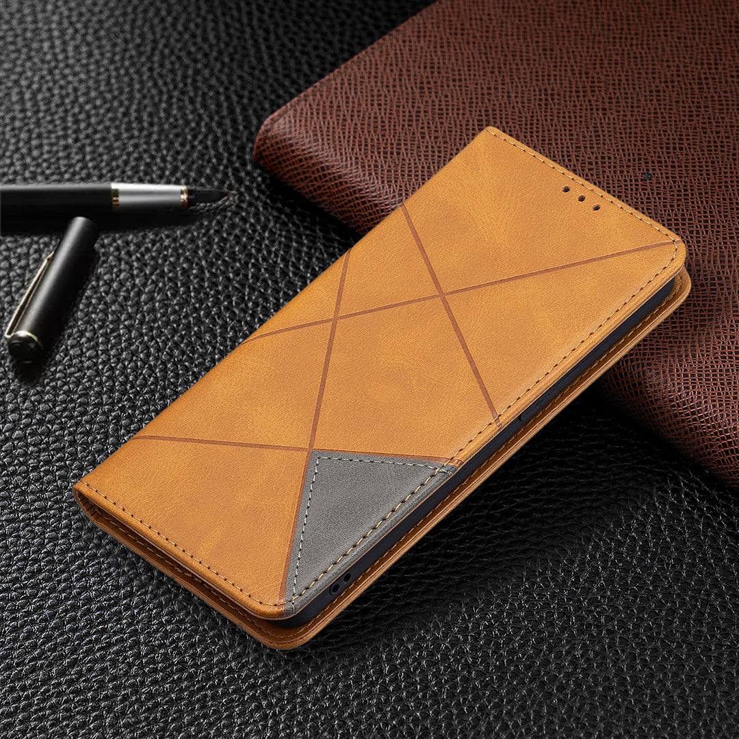 For Oppo Reno6 5G Rhombus-Like Imprinting Folio Flip Magnetic Leather Case Shell with Stand and Card Holder