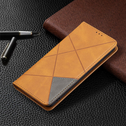 For Oppo Reno6 5G Rhombus-Like Imprinting Folio Flip Magnetic Leather Case Shell with Stand and Card Holder