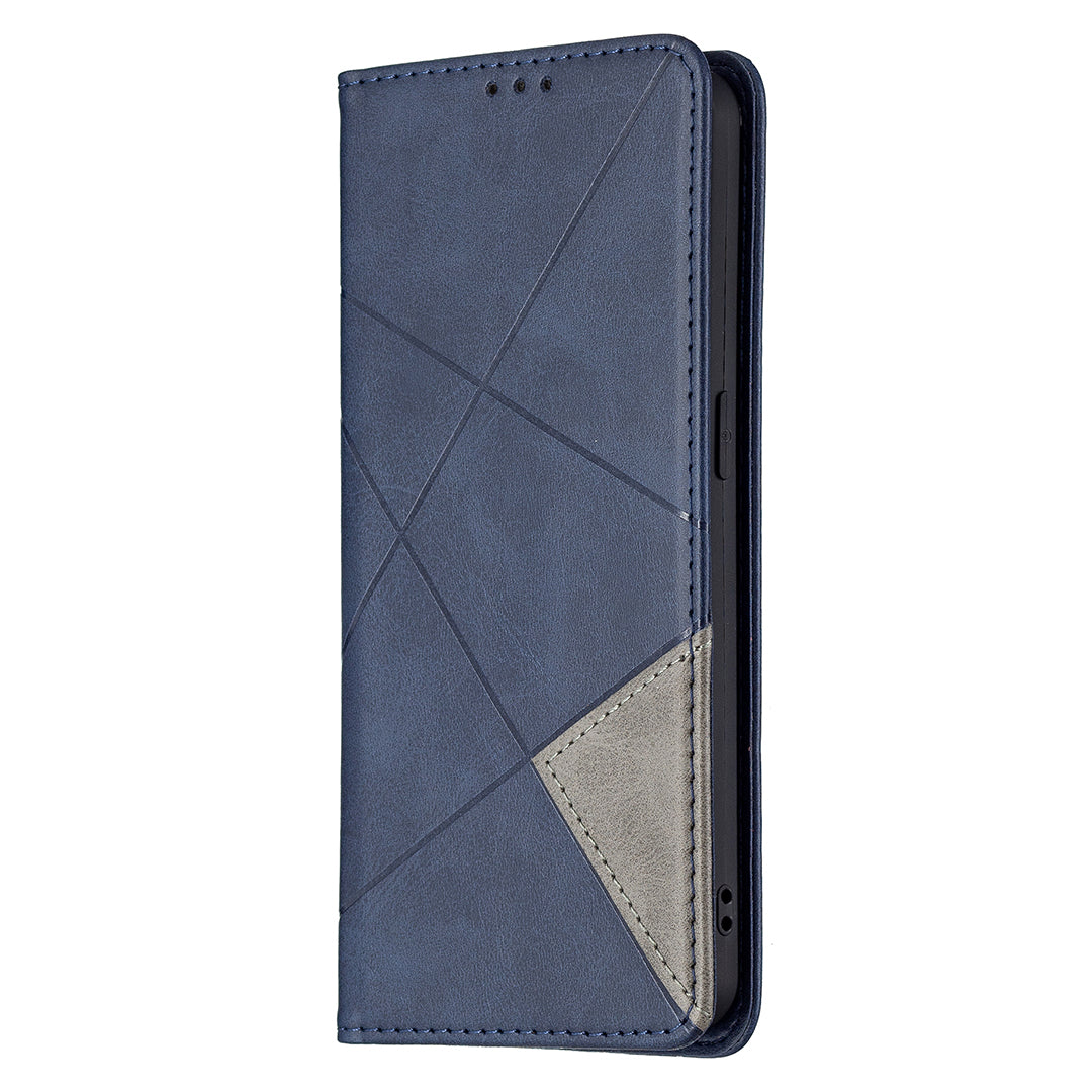 For Oppo Reno6 5G Rhombus-Like Imprinting Folio Flip Magnetic Leather Case Shell with Stand and Card Holder